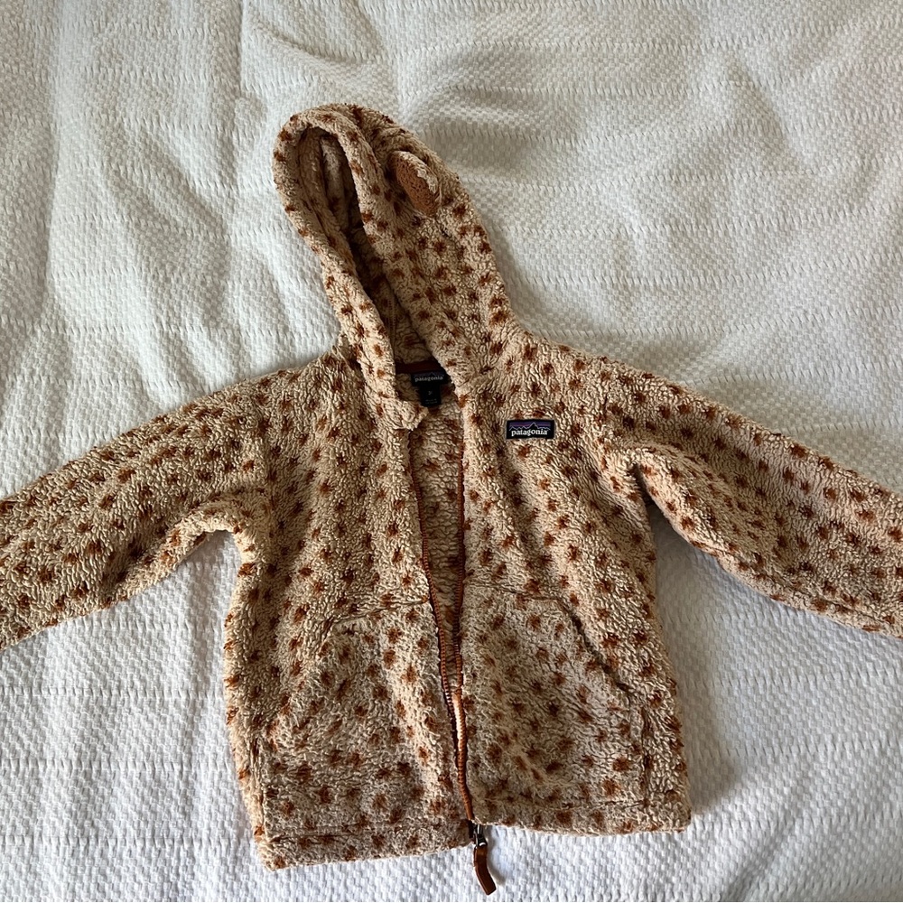 Patagonia Fleece Hooded Jacket - Beige and Brown